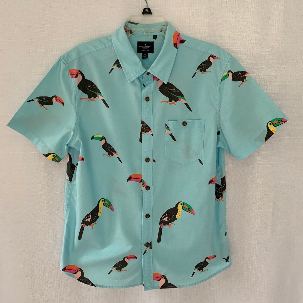 AMERICAN EAGLE Mens Toucan Print Cotton Short Sleeve Shirt